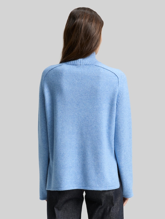 Loose fit knitted jumper with stand-up collar - light fjord blue melange
