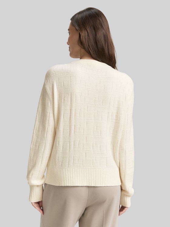 Loose fit knitted jumper with pattern - Whisper White