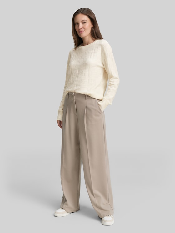 Loose fit knitted jumper with pattern - Whisper White