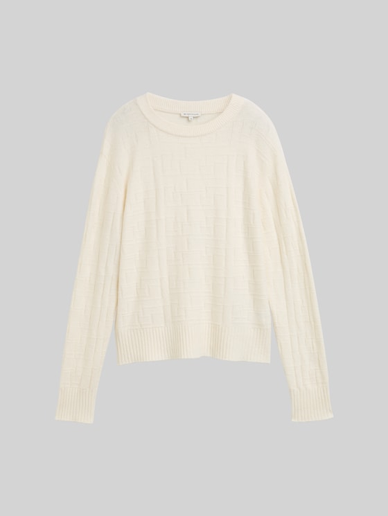 Loose fit knitted jumper with pattern - Whisper White