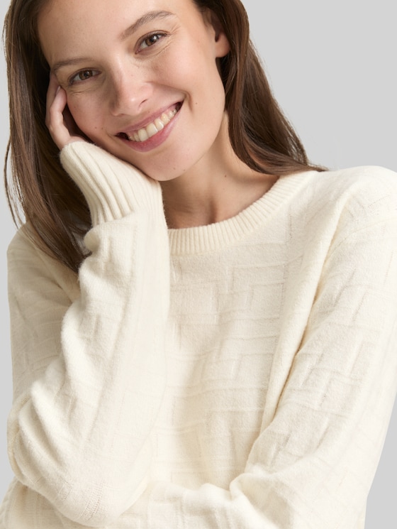 Loose fit knitted jumper with pattern - Whisper White