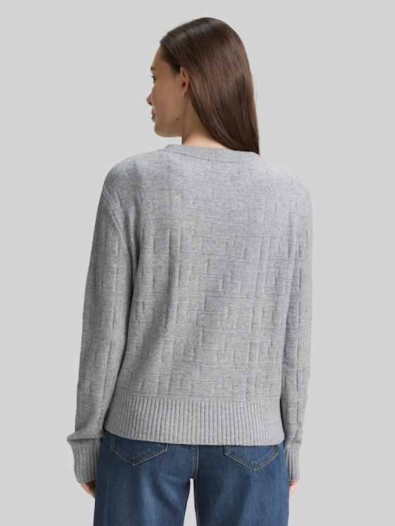 Loose fit knitted jumper with pattern - medium silver grey melange