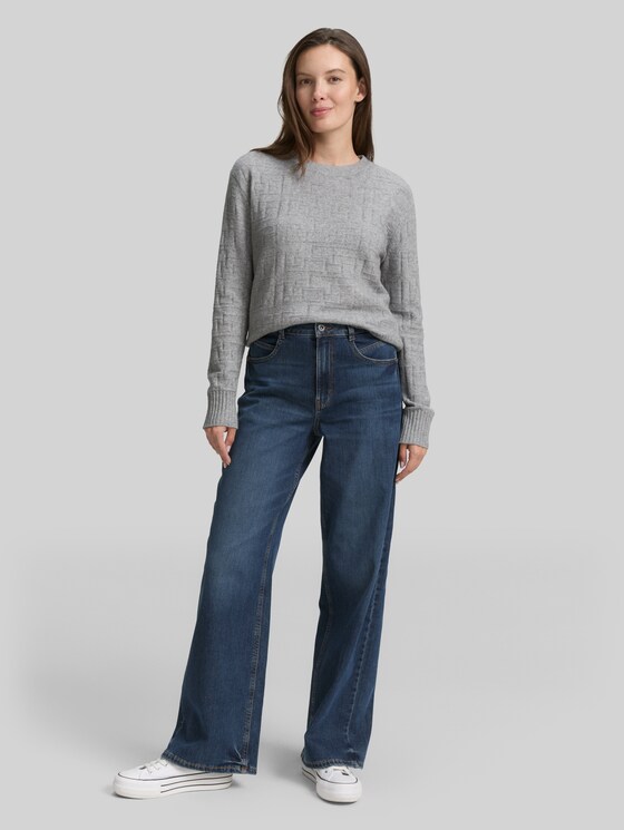 Loose fit knitted jumper with pattern - medium silver grey melange
