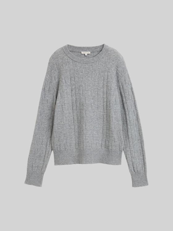 Loose fit knitted jumper with pattern - medium silver grey melange