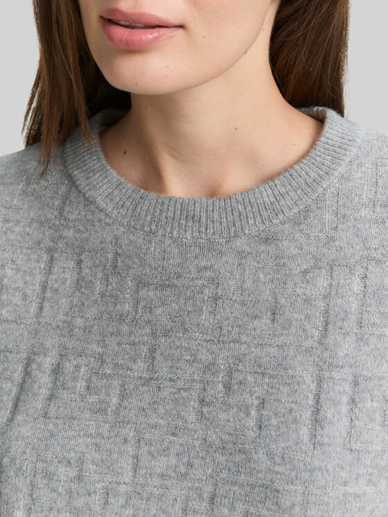 Loose fit knitted jumper with pattern - medium silver grey melange