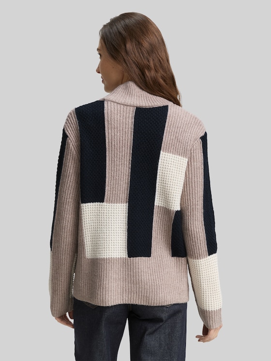 Loose fit knitted jumper with colour blocking - taupe structured colorblock