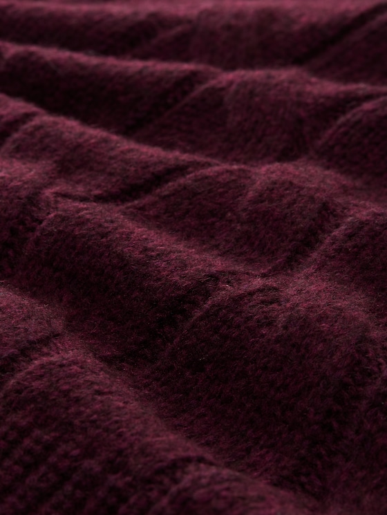 Loose fit knitted jumper with cable pattern - Dark Red Mélange