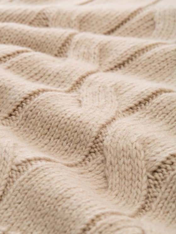 Loose fit knitted jumper with cable pattern - soft taupe melange