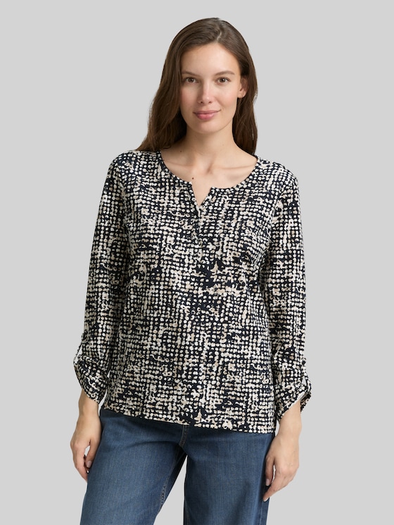 Henley blouse shirt with pattern - navy abstract dot design