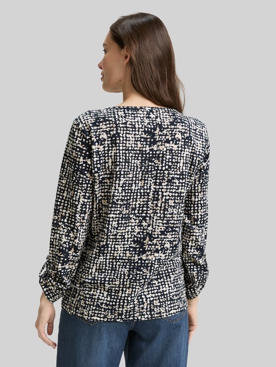 Henley blouse shirt with pattern - navy abstract dot design