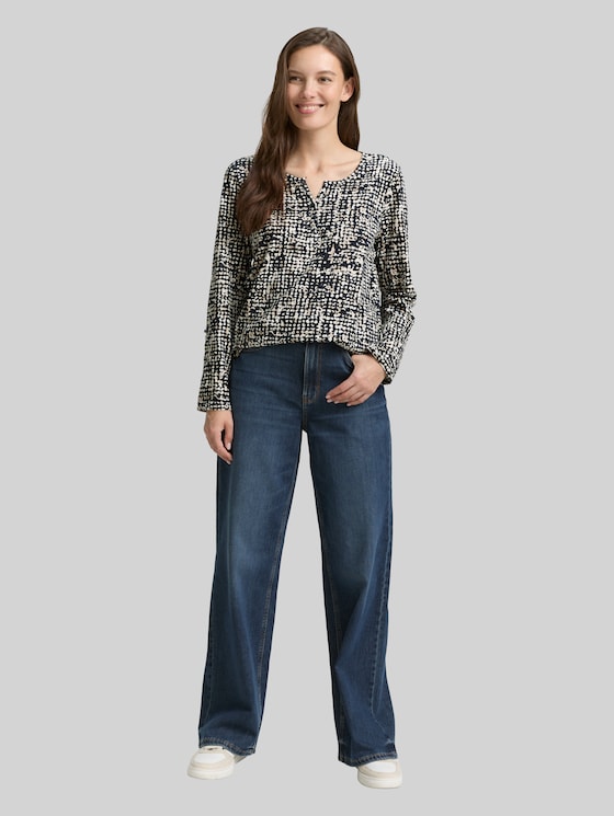 Henley blouse shirt with pattern - navy abstract dot design