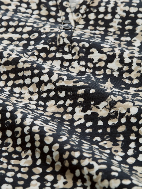 Henley blouse shirt with pattern - navy abstract dot design