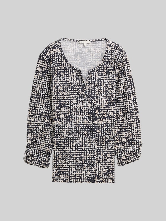Henley blouse shirt with pattern - navy abstract dot design