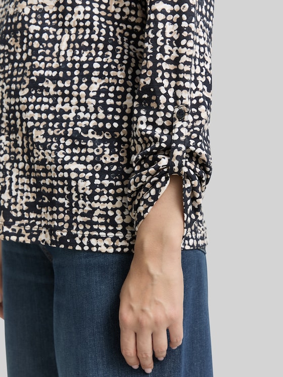 Henley blouse shirt with pattern - navy abstract dot design