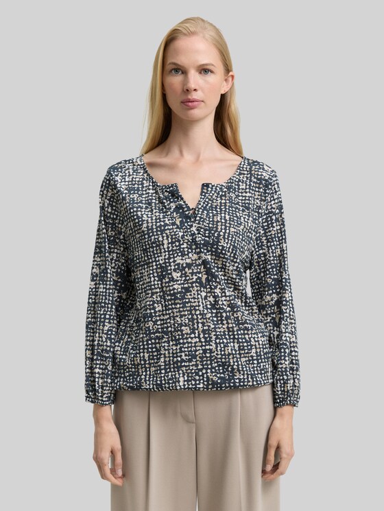 Crinkle blouse shirt with pattern - navy abstract dot design