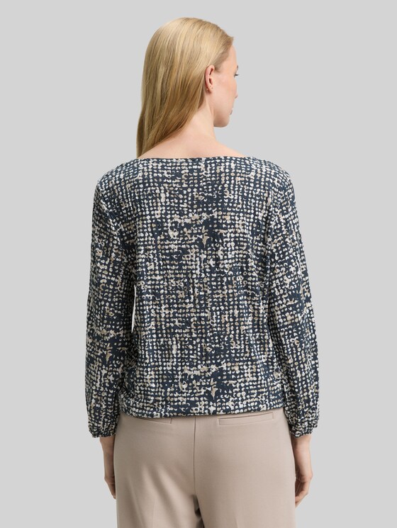 Crinkle blouse shirt with pattern - navy abstract dot design