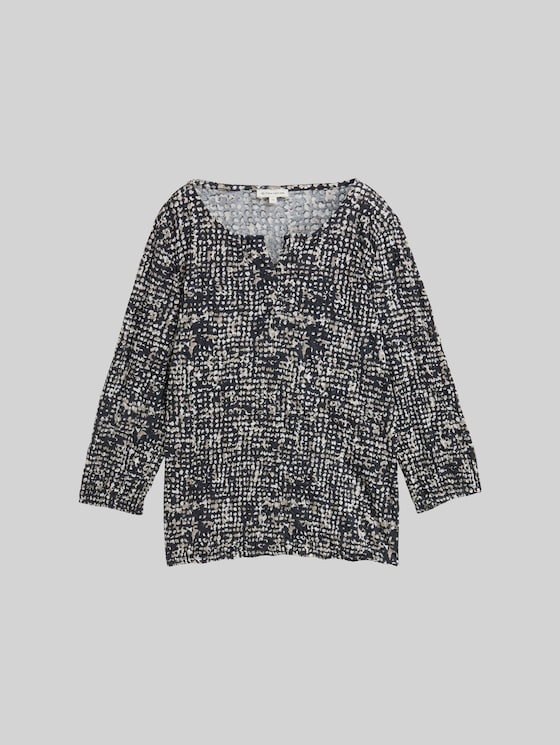 Crinkle blouse shirt with pattern - navy abstract dot design