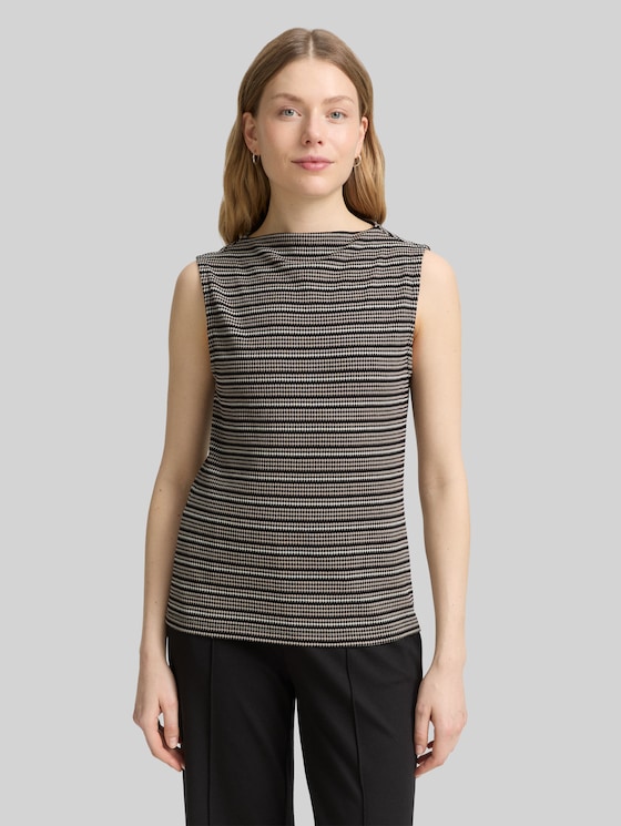 Jacquard top with stand-up collar - black knit structure stripe