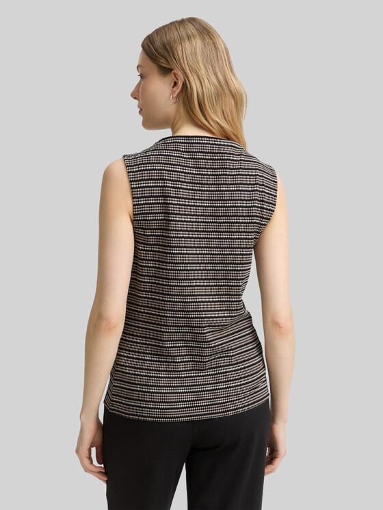 Jacquard top with stand-up collar - black knit structure stripe