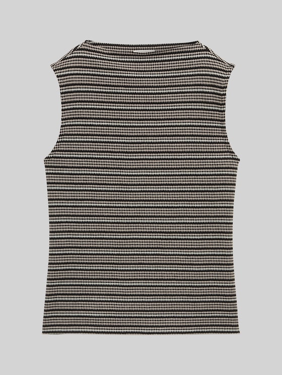 Jacquard top with stand-up collar - black knit structure stripe