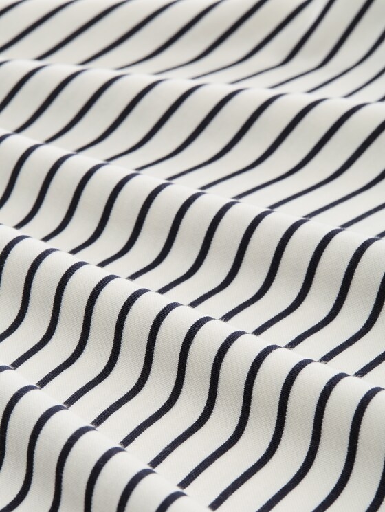 Boxy fit T-shirt with polo collar - offwhite navy tee stripe