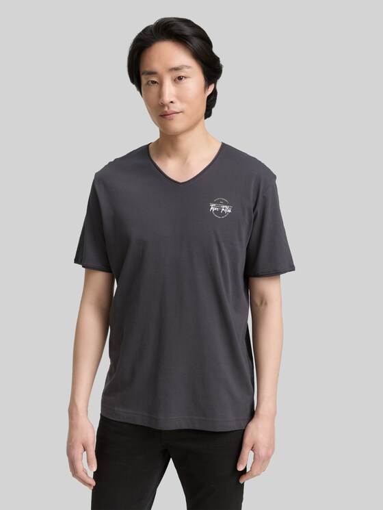 T-shirt with V-neck - Tarmac Grey