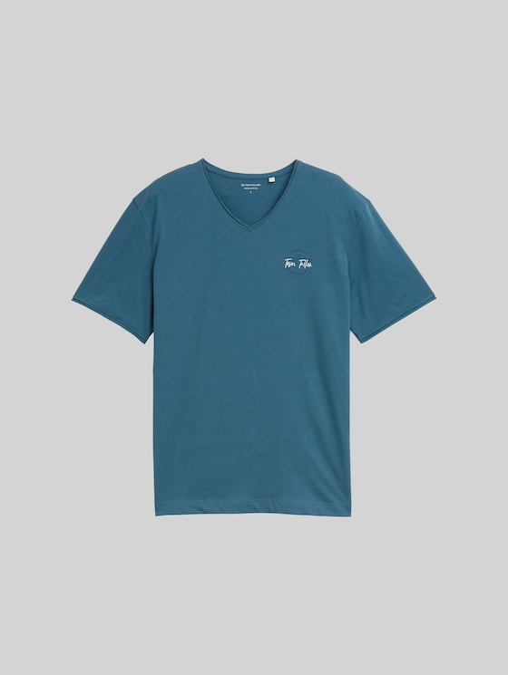 T-shirt with V-neck - real teal blue