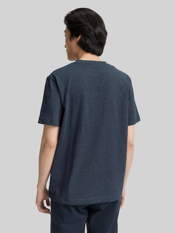 Henley T-shirt with breast pocket - sky captain blue white melange