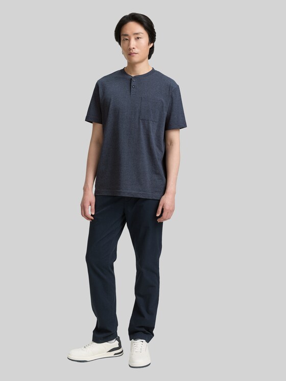Henley T-shirt with breast pocket - sky captain blue white melange