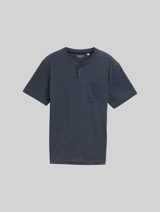 Henley T-shirt with breast pocket - sky captain blue white melange