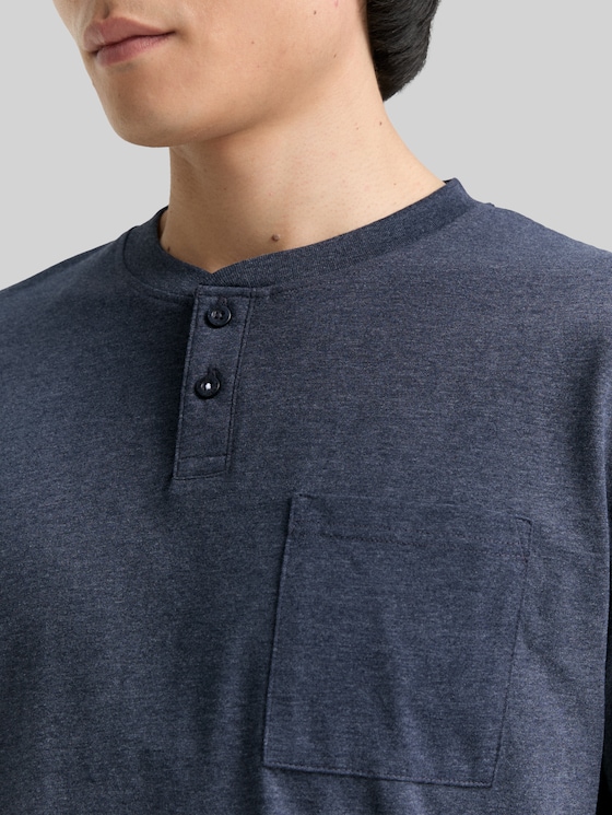 Henley T-shirt with breast pocket - sky captain blue white melange