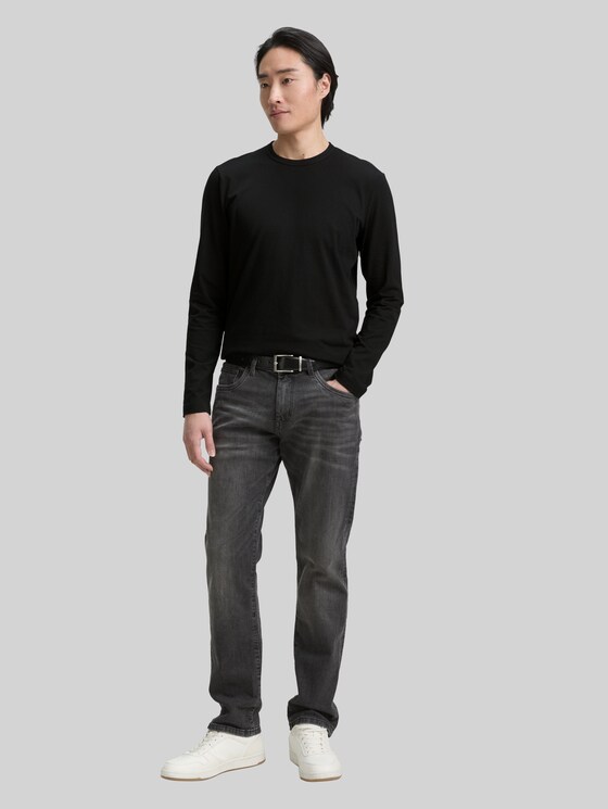 Slim fit long sleeve shirt with stretch - Black
