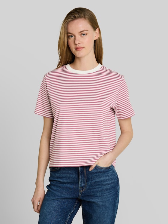 Boxy-fit T-shirt - mauve white stripe