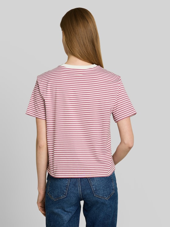 Boxy-fit T-shirt - mauve white stripe