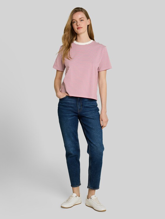 Boxy-fit T-shirt - mauve white stripe