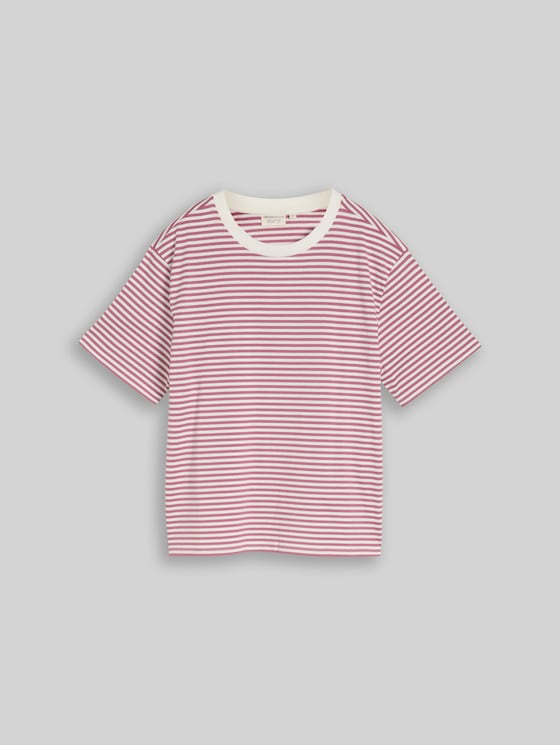 Boxy-fit T-shirt - mauve white stripe