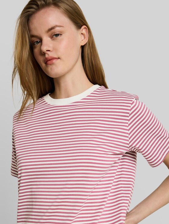 Boxy-fit T-shirt - mauve white stripe