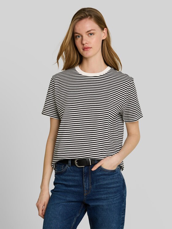 Boxy-fit T-shirt - black white stripe
