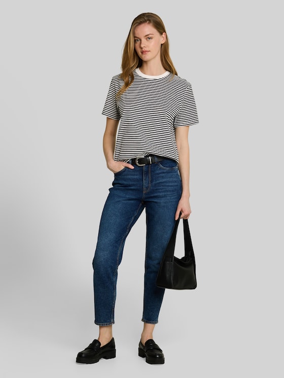Boxy-fit T-shirt - black white stripe