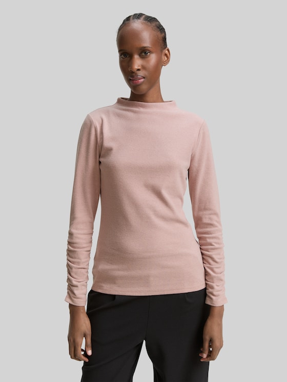 Long-sleeved shirt with gathered sleeves - Antique Rose Melange