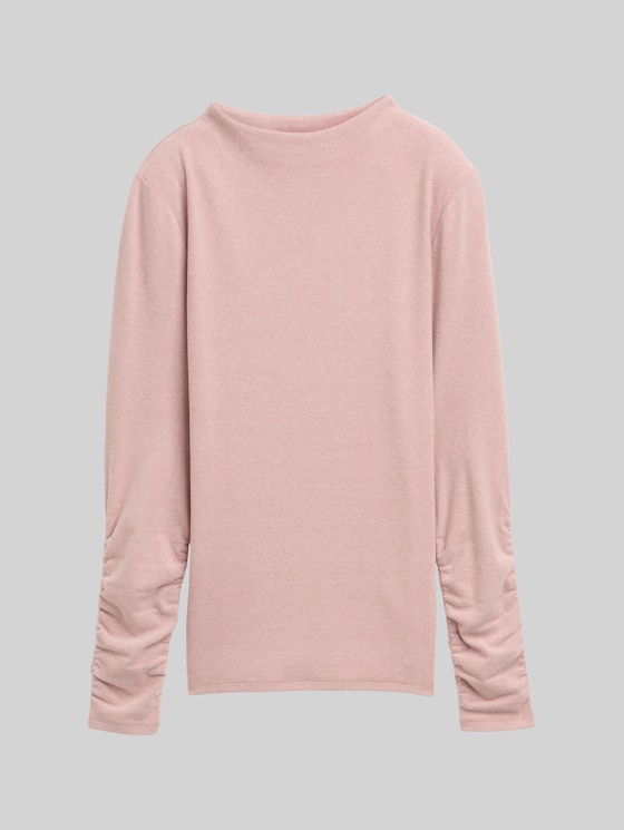 Long-sleeved shirt with gathered sleeves - Antique Rose Melange