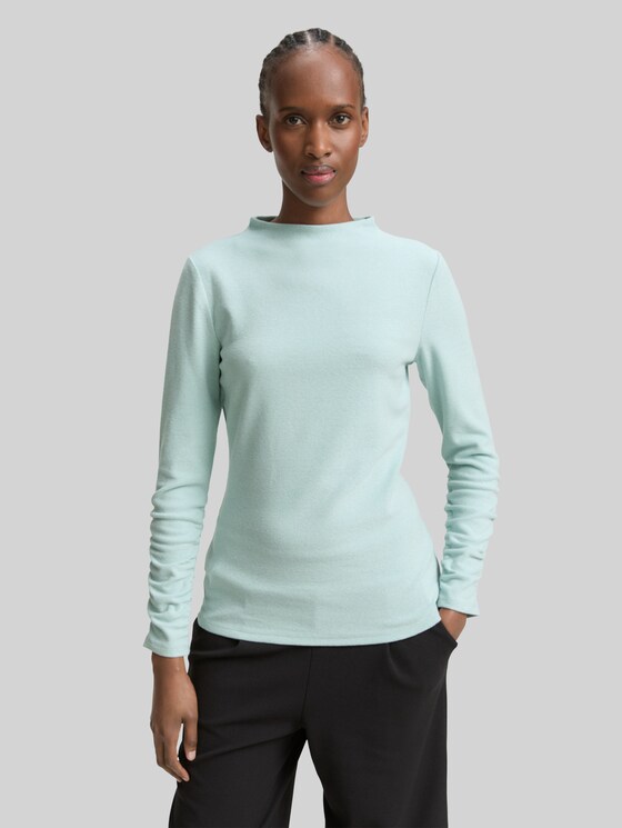 Long-sleeved shirt with gathered sleeves - Silver Cloud Blue Melange