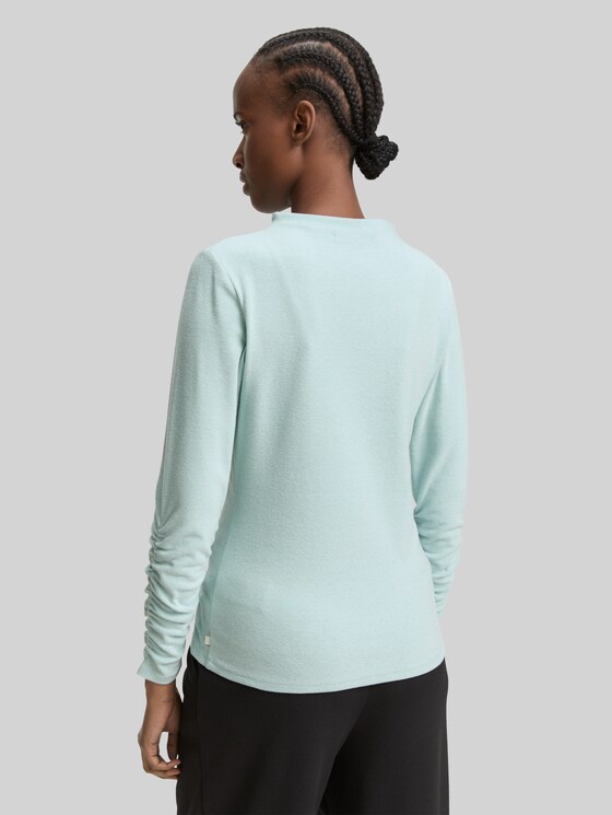 Long-sleeved shirt with gathered sleeves - Silver Cloud Blue Melange