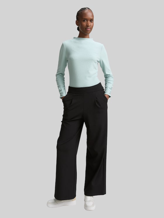 Long-sleeved shirt with gathered sleeves - Silver Cloud Blue Melange