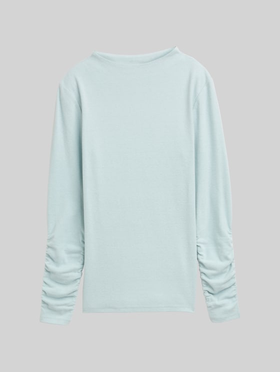Long-sleeved shirt with gathered sleeves - Silver Cloud Blue Melange