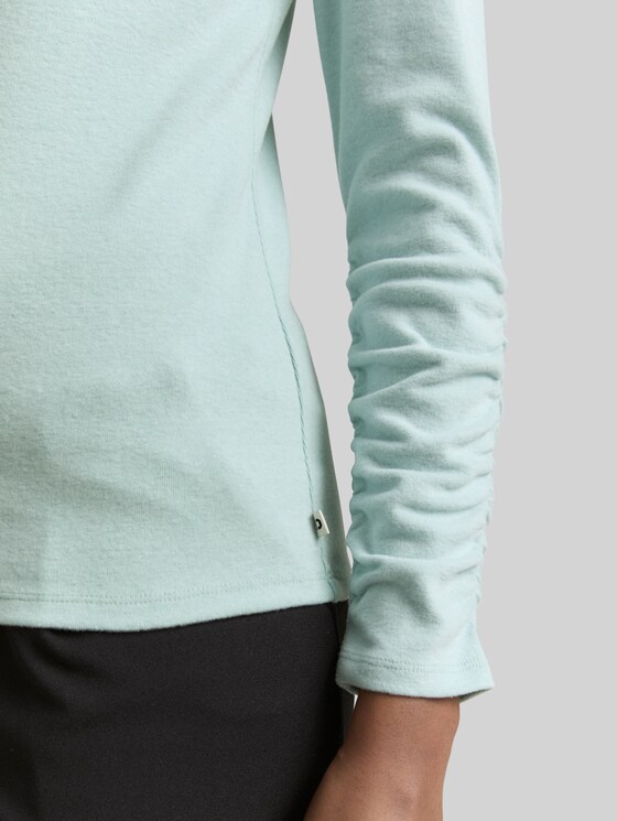 Long-sleeved shirt with gathered sleeves - Silver Cloud Blue Melange
