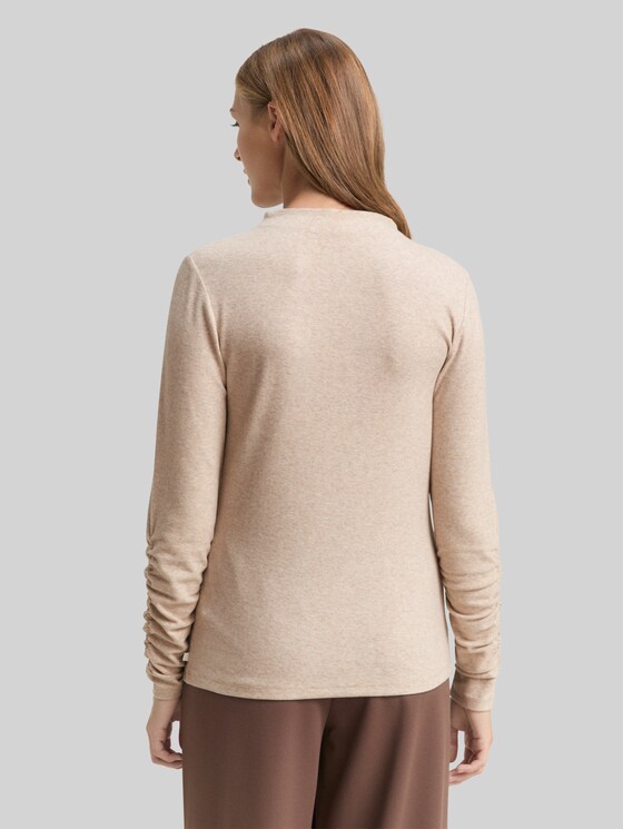 Long-sleeved shirt with gathered sleeves - cosy beige melange