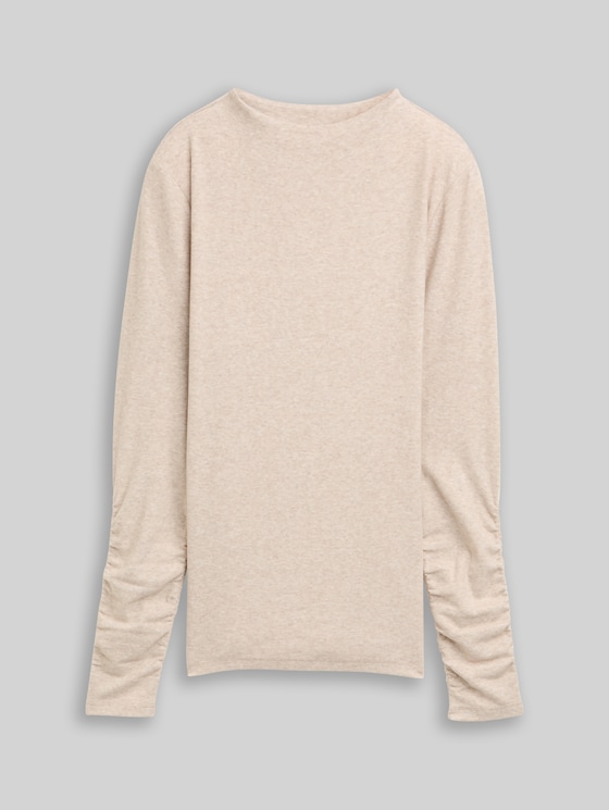 Long-sleeved shirt with gathered sleeves - cosy beige melange