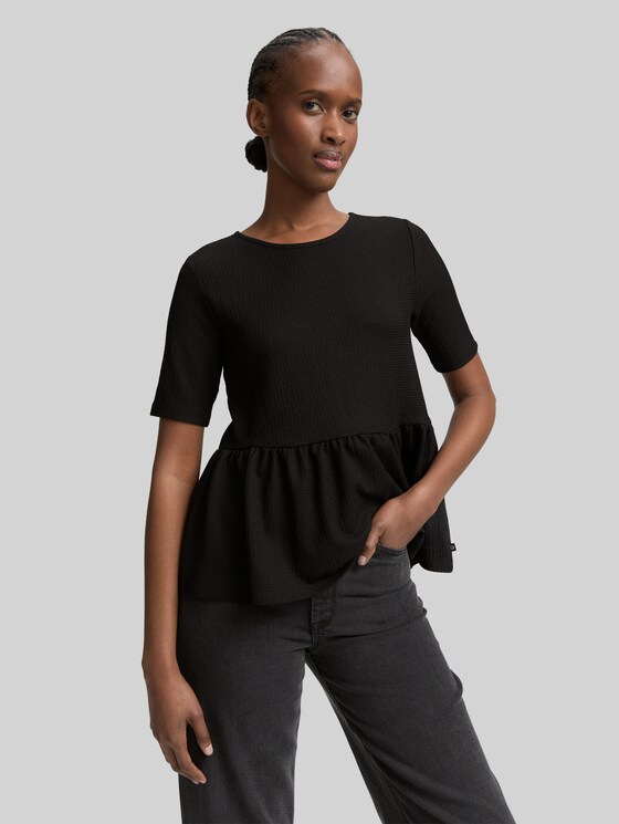 Jacquard T-shirt with peplum - deep black