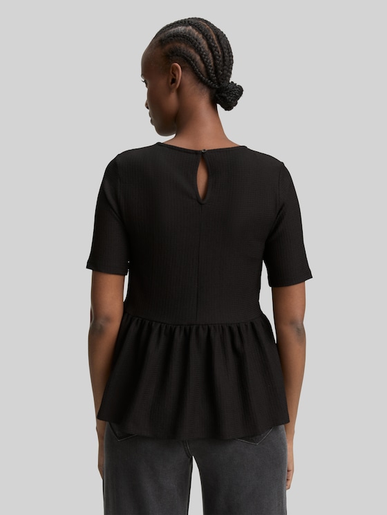 Jacquard T-shirt with peplum - deep black